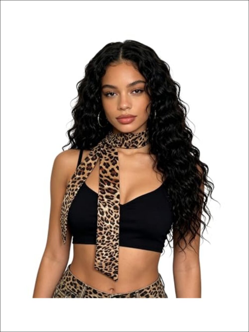 Leopard Print Satin Skinny Scarf Neckerchief Ribbon Hair Tie Belt